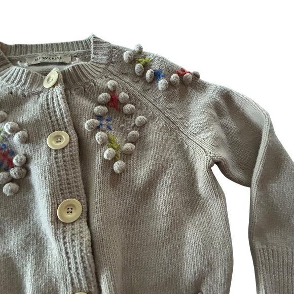 See by Chloe womens wool sweater Cardigan sz 6 embroidered Feminine Fairy Preppy - Picture 5 of 13